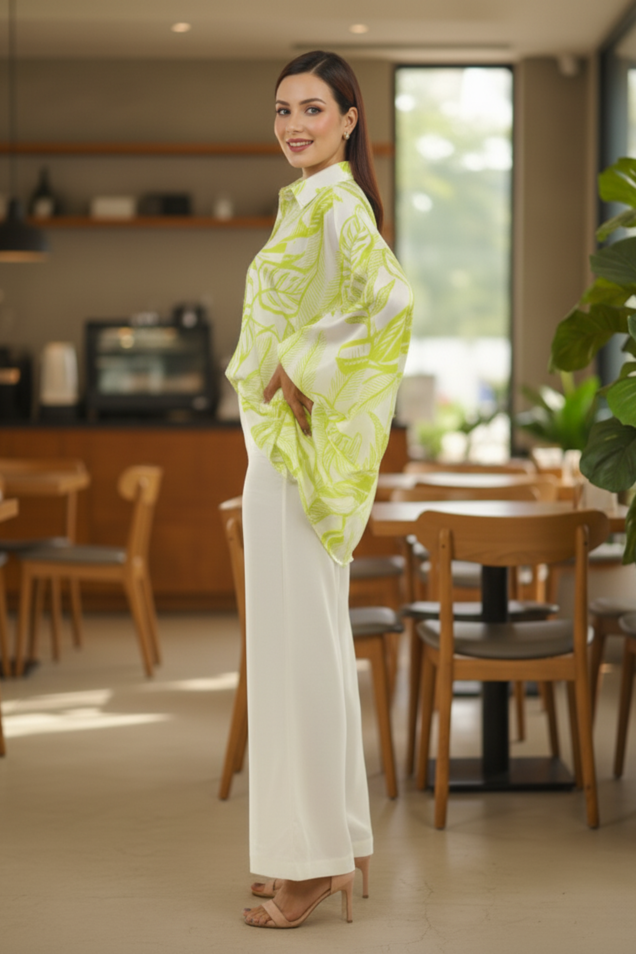 Lime Green Eagle Shirt and White Pants